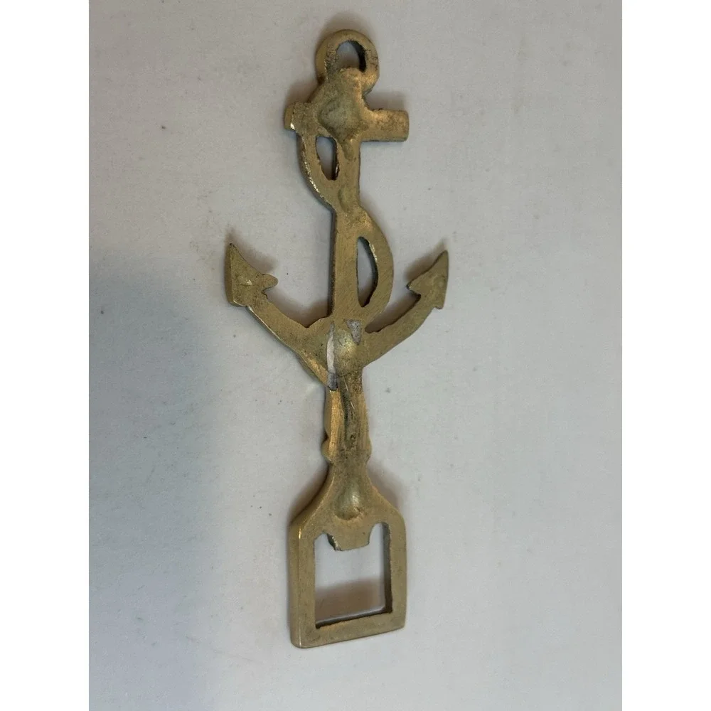 Vintage Brass Anchor Bottle Opener Nautical Marine Figural Rope Soda Cap Lifter